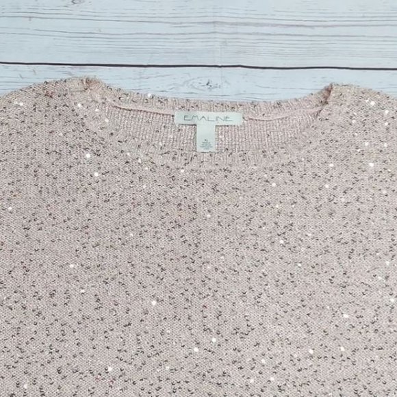 NWT Emaline Pink Pullover Sequin Short‎ Sleeve Sweater Blouse Size XL - Picture 11 of 16